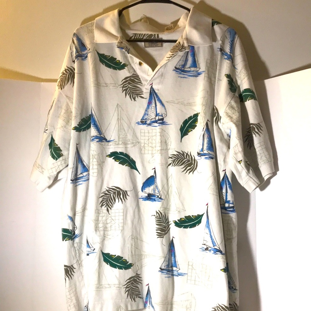 Weekender Traveler polo size xxl white blue green cotton nautical top preppy